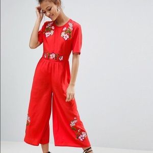 ASOS Embroidered Tea Jumpsuit in red